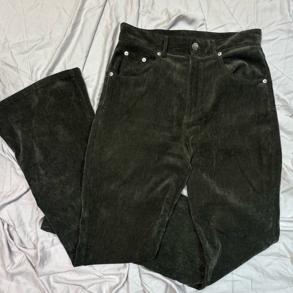 Dark Green Velvet Bellbottom Pants